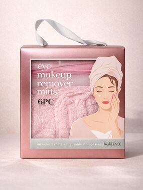 Makeup Remover Mitts Set 6pc Pink Microfiber Storage Bag Gift FRESH FACE NIB